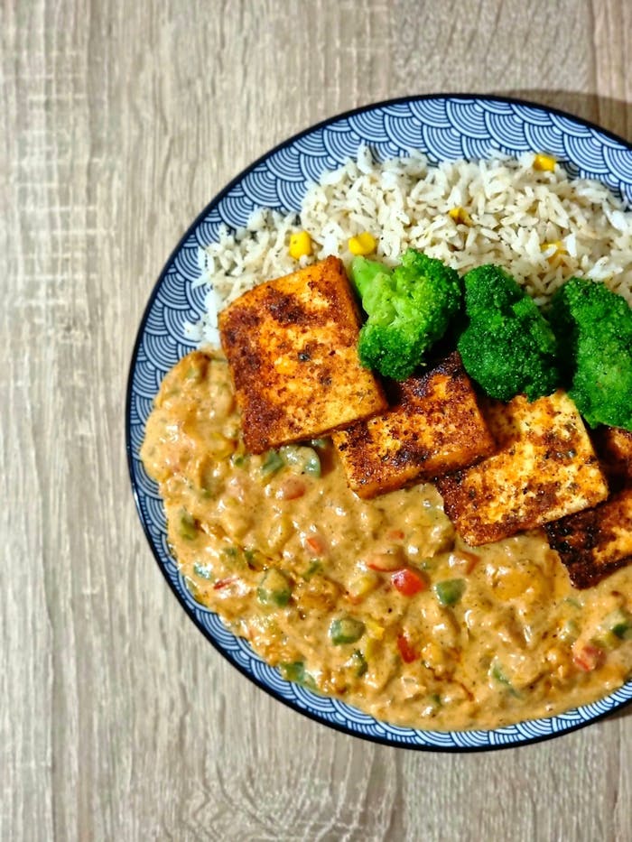 Curry de tofu riz brocoli