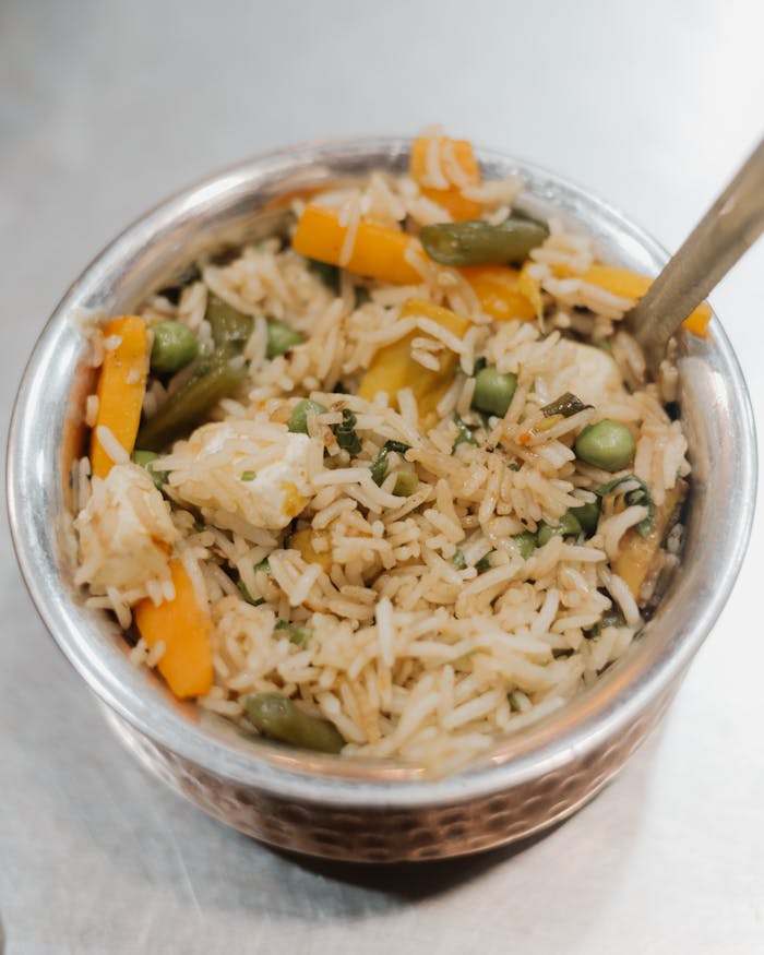 Riz légumes petits pois poivron