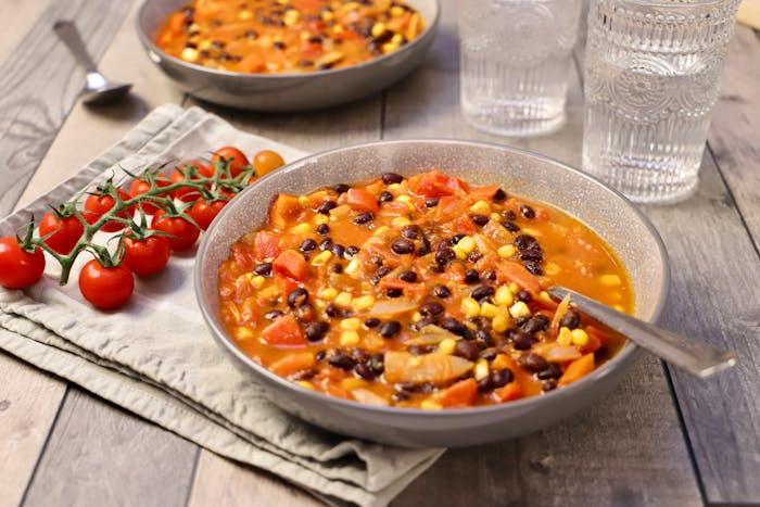 Soupe haricots rouges tomate maïs